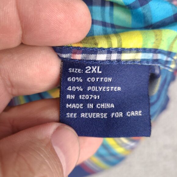 True Rock Shirt Mens XXL Blue Plaid Button Down Short Sleeve Cotton Preppy‎ - Picture 7 of 12